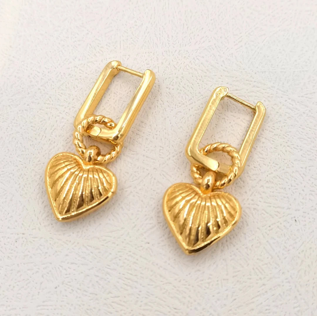 14K Gold Heavy Plated Heart Earrings 2 in 1 Gold Heart Earrings Geometric Earrings Valentines Day... | Etsy (US)