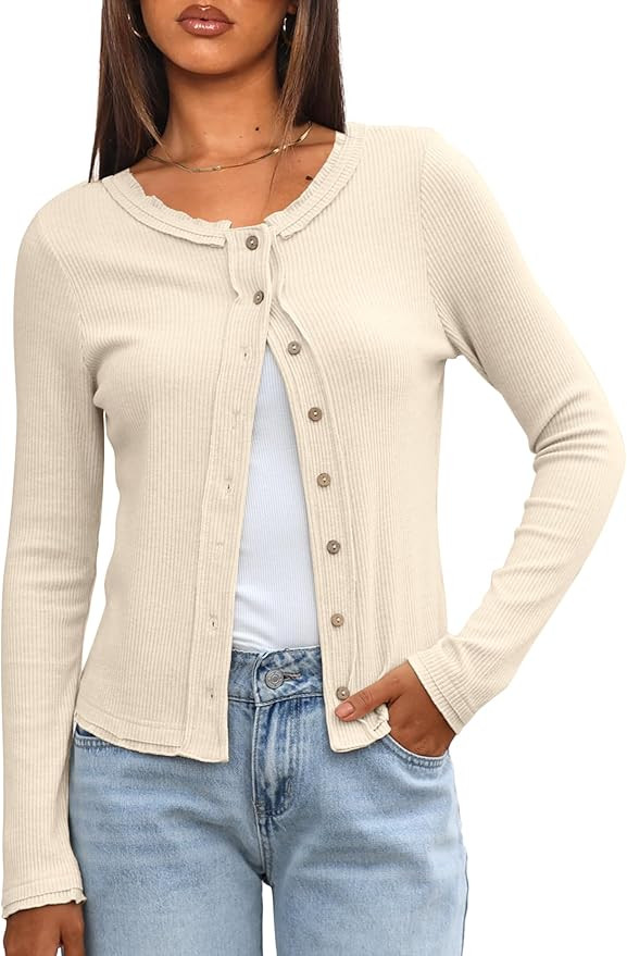 Darong Womens Long Sleeve Slim Fit Cardigan Sweater Lightweight Button Down Knit Tops Outerwear G... | Amazon (US)