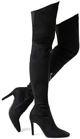 Amazon.com | Shoe'N Tale Women Stretch Suede Chunky Heel Thigh High Over The Knee Boots(10, Black... | Amazon (US)