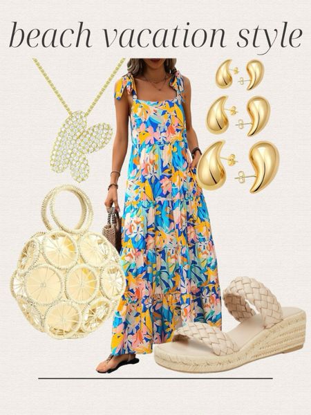 Daily Amazon finds, beach vacation outfit inspo, vacation outfit, maxi dress, gold earrings, gold initial necklace, handbag, wedge sandals, beach vacation, spring break, Amazon outfits, Amazon fashion, spring outfit, summer outfit

#LTKshoecrush #LTKstyletip #LTKitbag