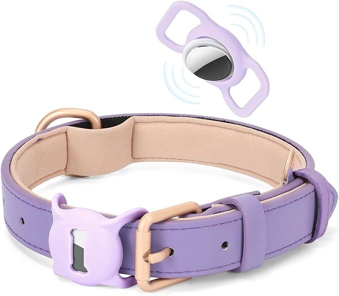 AirTag Leather Dog Collar WHIPPY Padded Apple Air Tag Dog Collar Adjustable Puppy Dog Collar with... | Amazon (US)