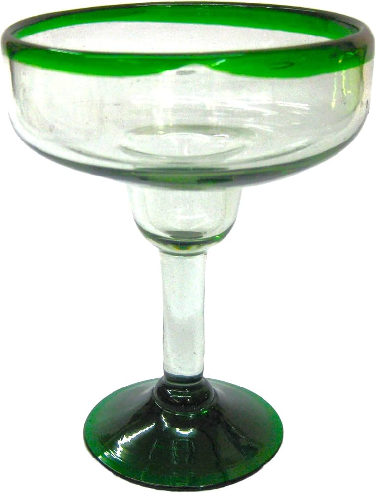 Emerald Green Rim 14 oz Large Margarita Glasses (set of 6), Recycled Glass, Lead-free, Toxin-Free... | Amazon (US)