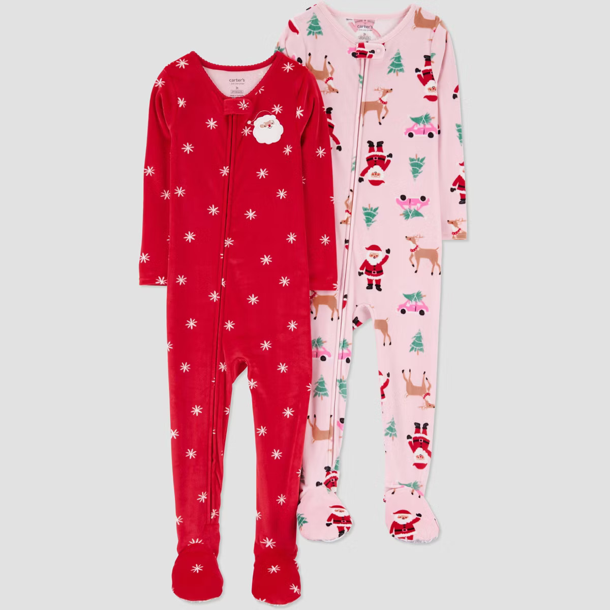 Carter's Just One You® Toddler Girls' 2pk Snug Fit Christmas Santa Stars Long Sleeve Fleece Foot... | Target