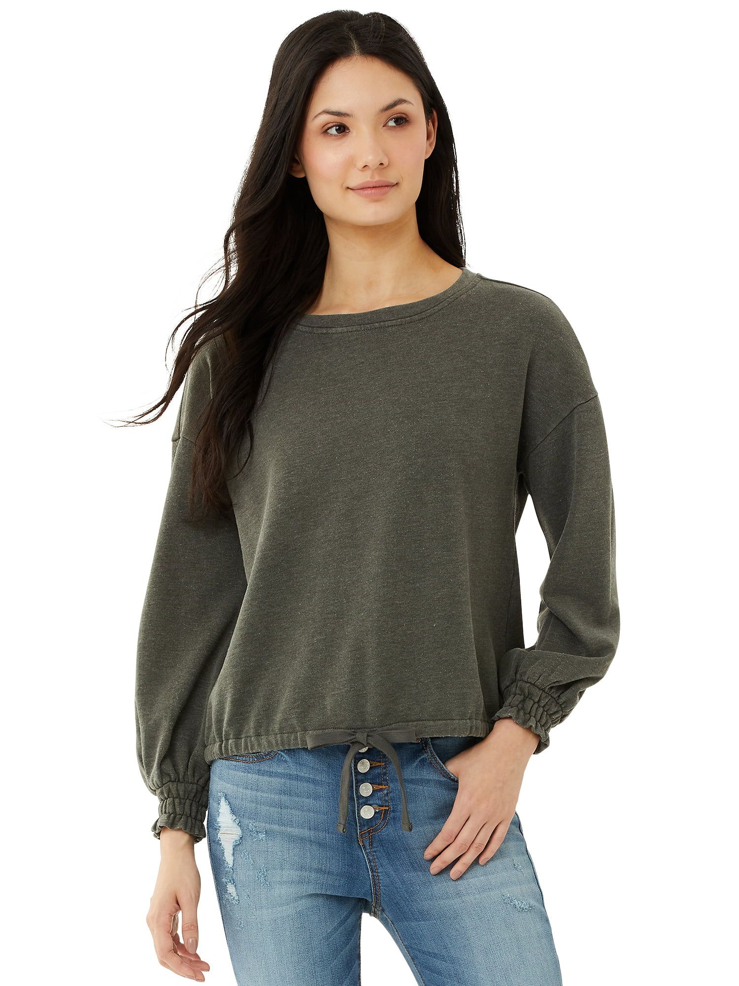 Scoop Women’s Round Neck Sweatshirt with Drawstring Waist | Walmart (US)