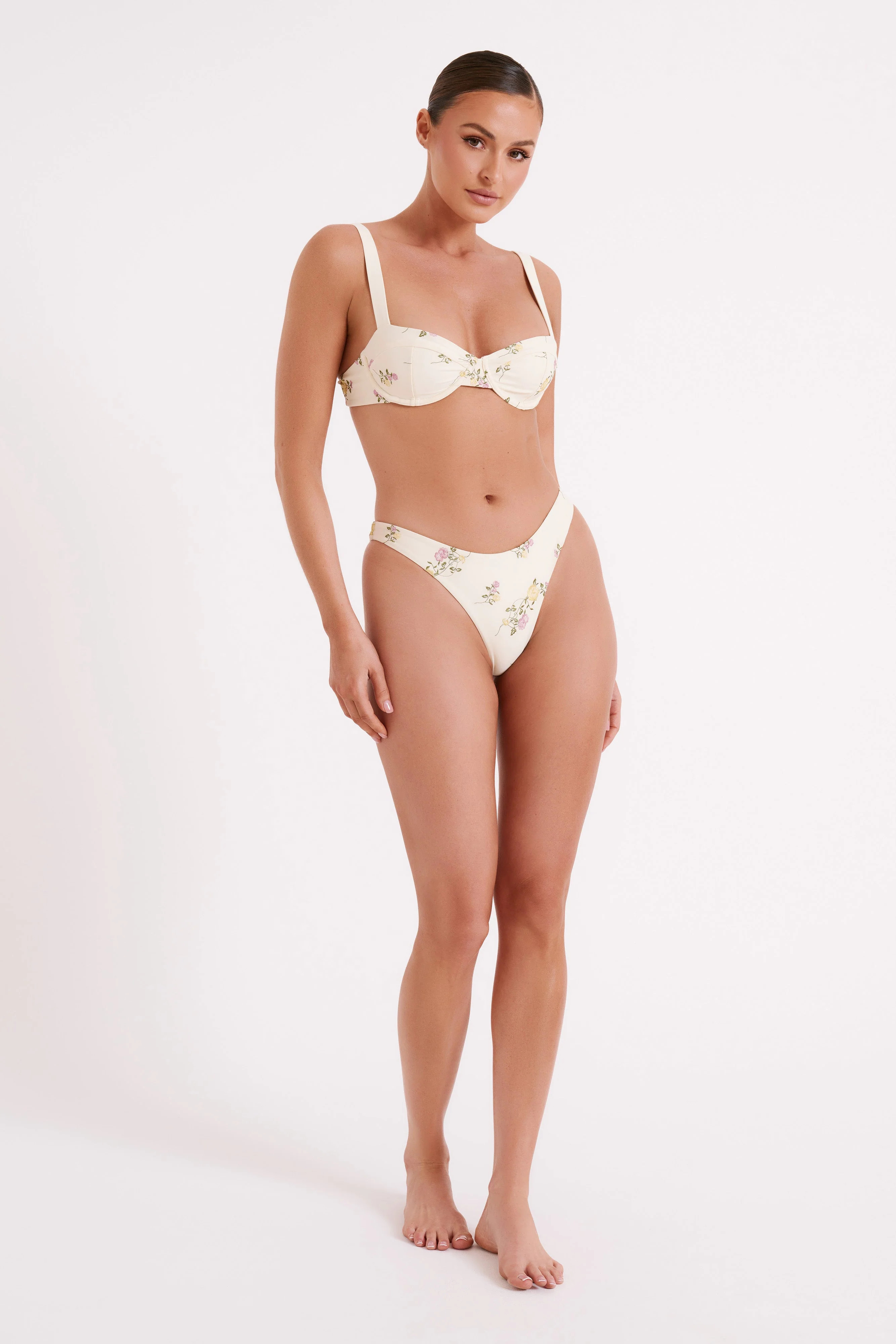 Sommer Embroidered Cheeky Bottoms - Ivory Flower Print | MESHKI US