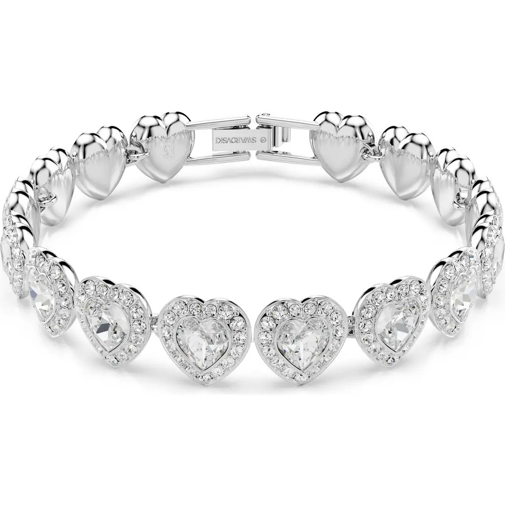 Swarovski x Ariana Grande Angelic Crystal Heart Line Bracelet in White/Silver at Nordstrom, Size Medium | Nordstrom