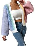 SHENHE Women's Color Block Open Front Long Sleeve Ribbed Knit Cropped Cardigan Sweaters | Amazon (US)