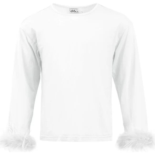 Lola + The Boys | Pretty Feather Long Sleeve Shirt (White, Size 14Y) | Maisonette | Maisonette