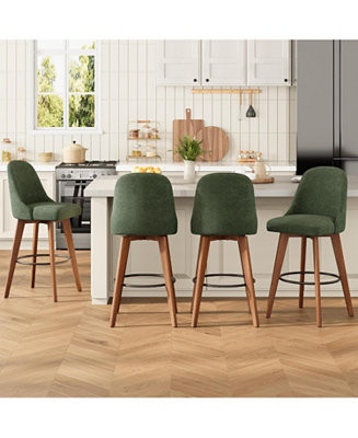 Set of 4 Green 26" Swivel Counter Height Bar Stools, Linen Upholstered with Wood Legs | Macy's