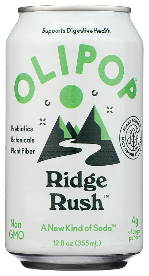 OLIPOP Prebiotic Soda, Ridge Rush, Blend of Prebiotics, Botanicals, Plant Fiber, 12 fl oz | Amazon (US)