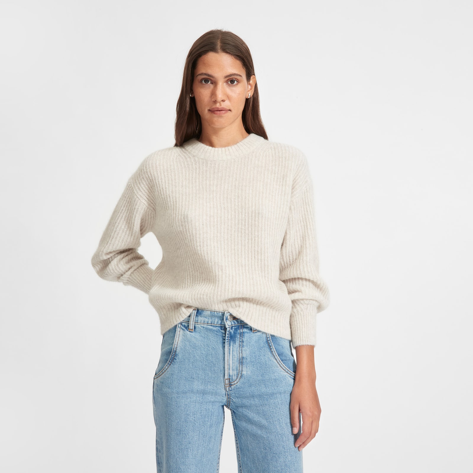Women's Oversized Alpaca Crew Sweater by Everlane in Almond, Size L | Everlane