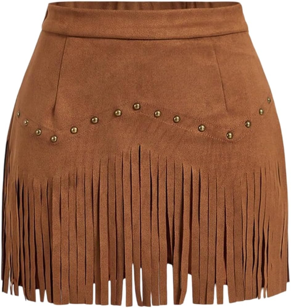 Western Skirts for Women Fringe Mini Faux Suede Cowgirl Skirt for Country Concert Rodeo Outfit Ra... | Amazon (US)