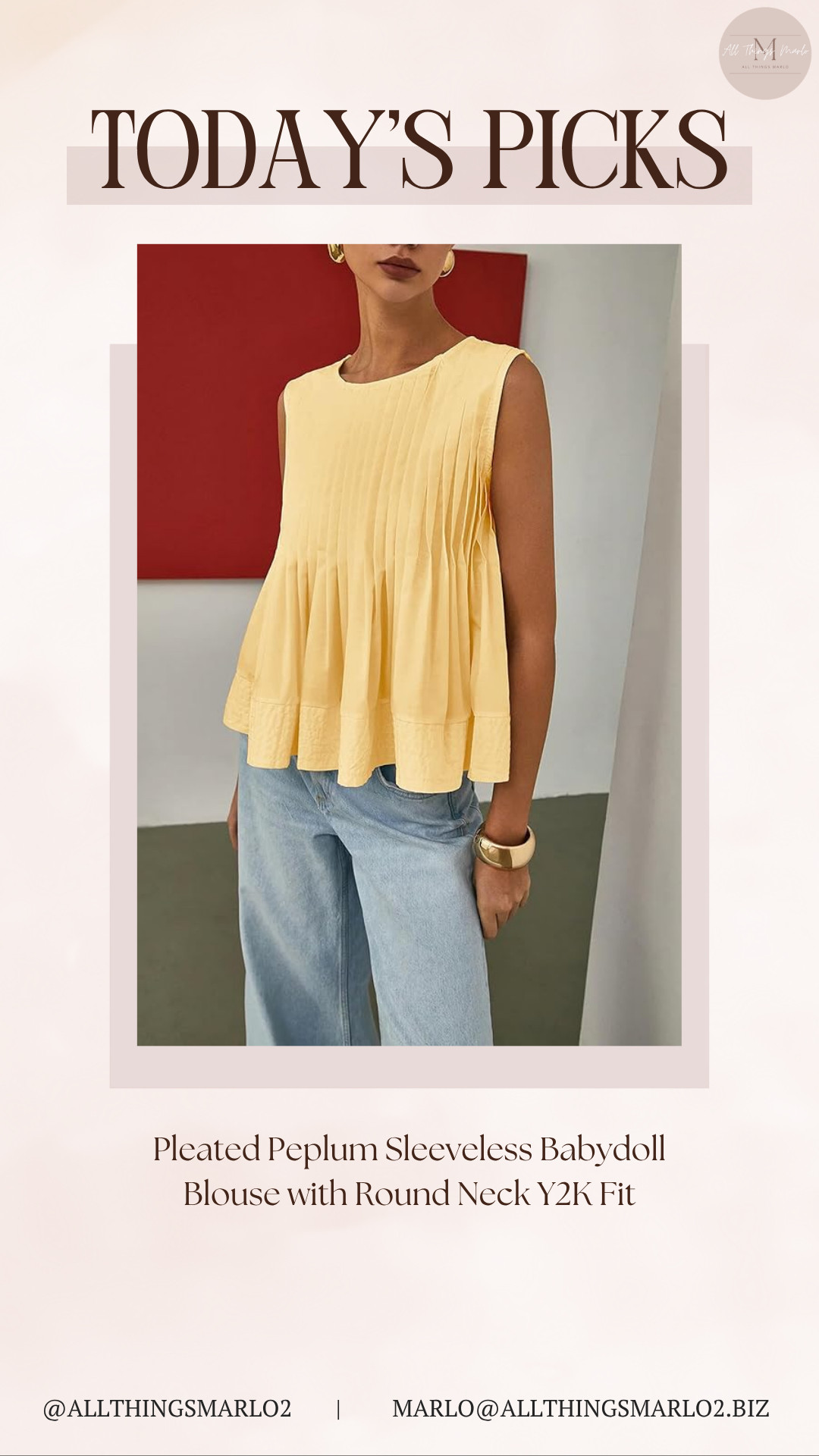 Pleated Peplum Sleeveless Babydoll Blouse with Round Neck Y2K Fit 

 #LTKSeasonal #LTKWorkwear #LTKTravel