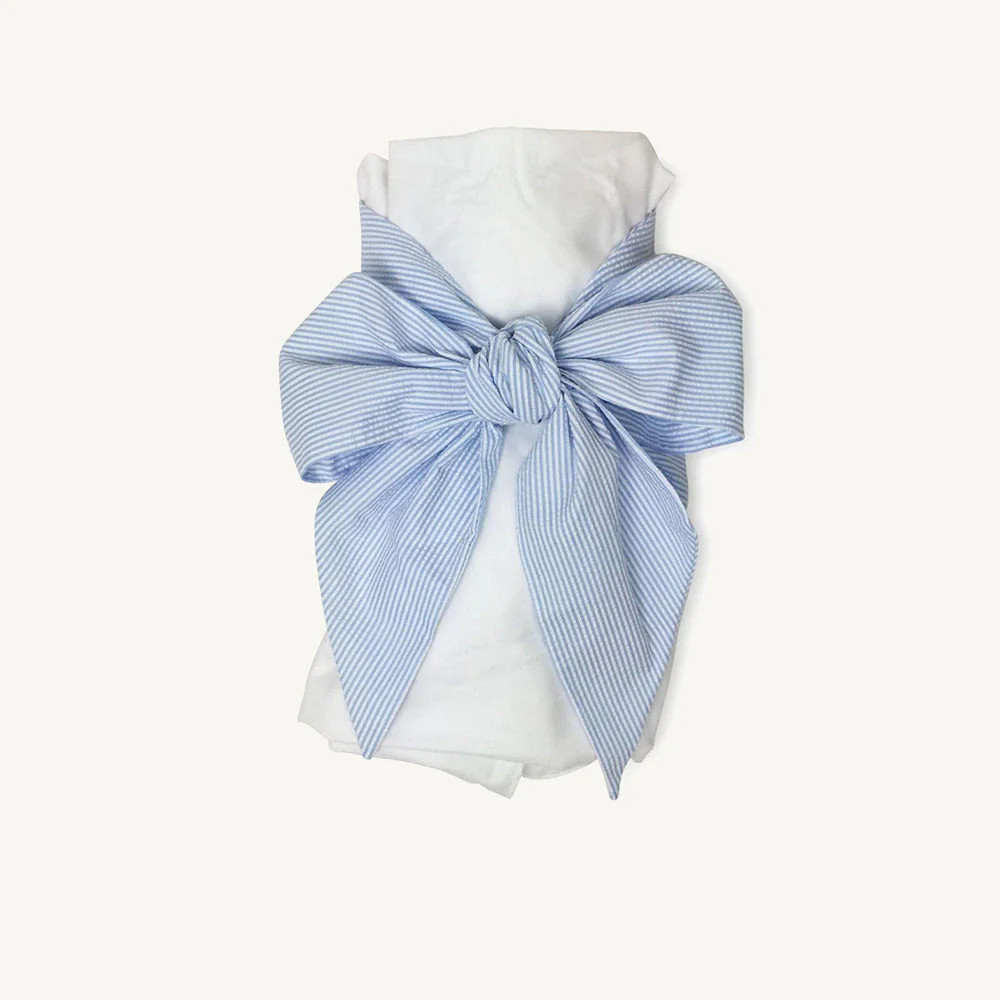 Bow Swaddle \u00ae - Breakers Blue Seersucker | The Beaufort Bonnet Company
