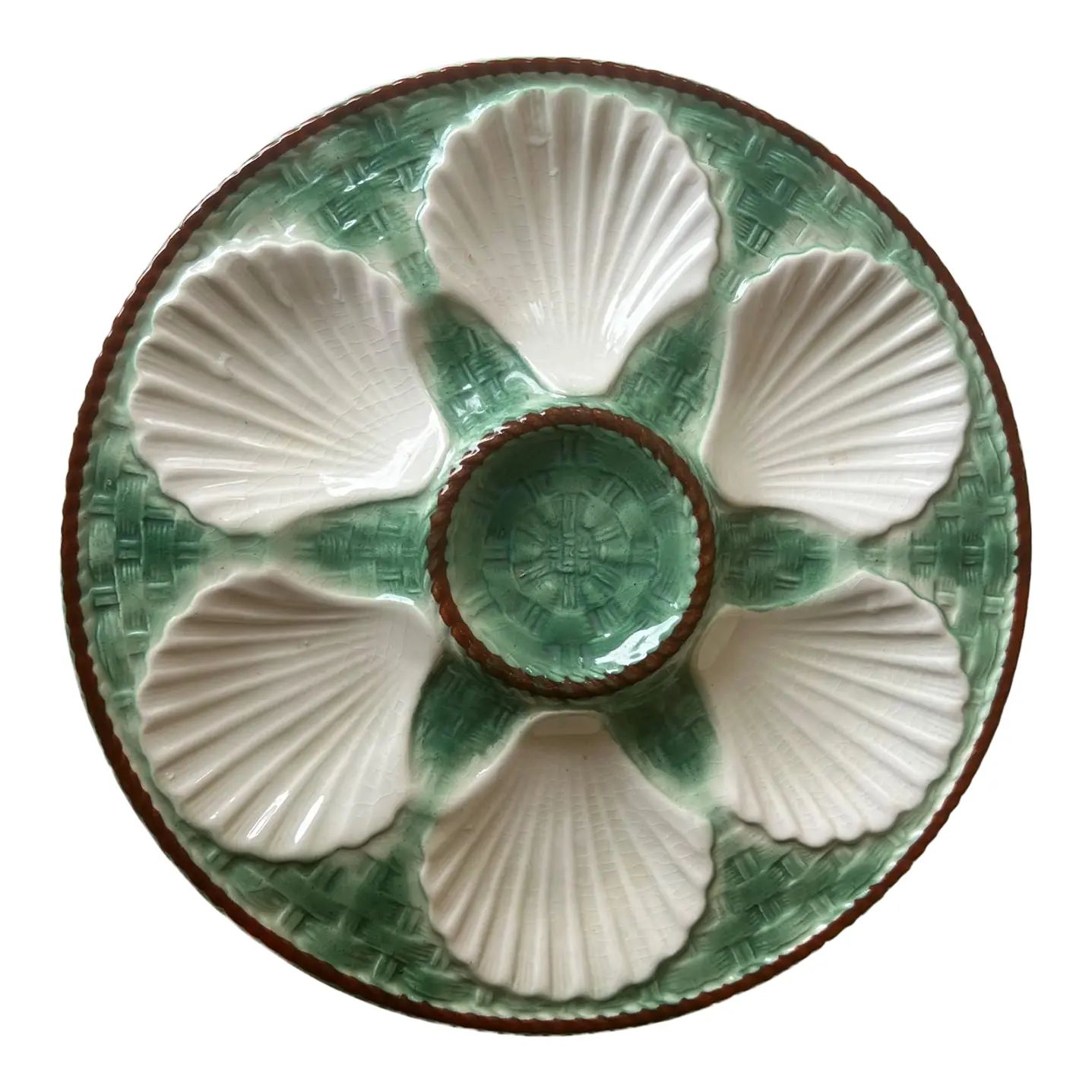 Vintage Green Majolica Oyster Plate by Longchamp | Chairish