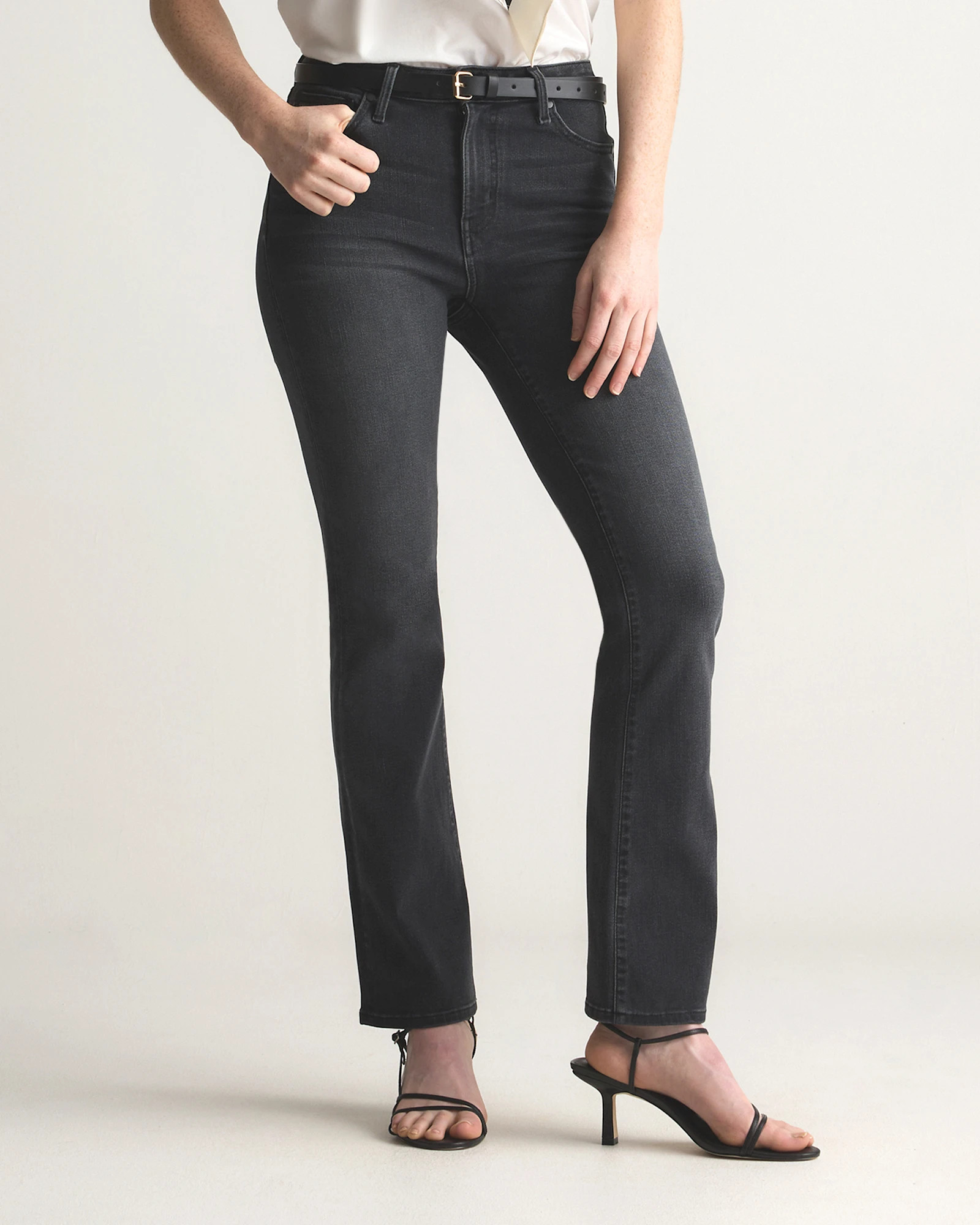 Bella Stretch Kick Flare Jeans in Faded Black | Quince