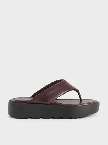 Burgundy V-Strap Flatform Thong Sandals | CHARLES & KEITH UK | Charles & Keith UK