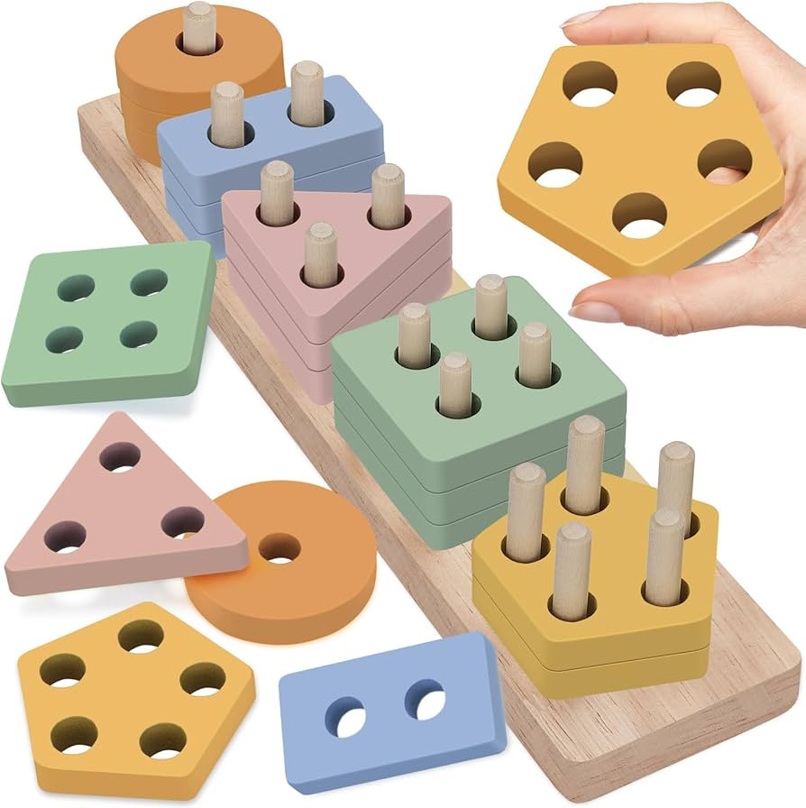Aigybobo Montessori Toys for 1,2,3 Years Old, Toddlers Wooden Sorting and Stacking Toys, Preschoo... | Amazon (US)