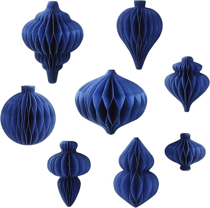 SLEETLY 8pk Paper Ornaments for Christmas Trees, Hanging 3D Honeycomb Xmas Decorations Set, Sapph... | Amazon (US)