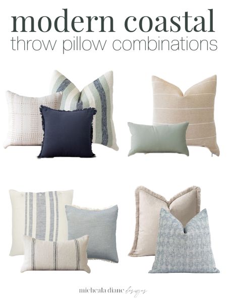 Modern coastal throw pillow combinations. Light blues, dark blue pillow combinations. Coastal throw pillows. 

#LTKhome