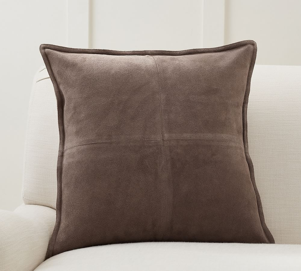 Pieced Suede Pillow Cover, 20 x 20"", Mocha | Pottery Barn (US)