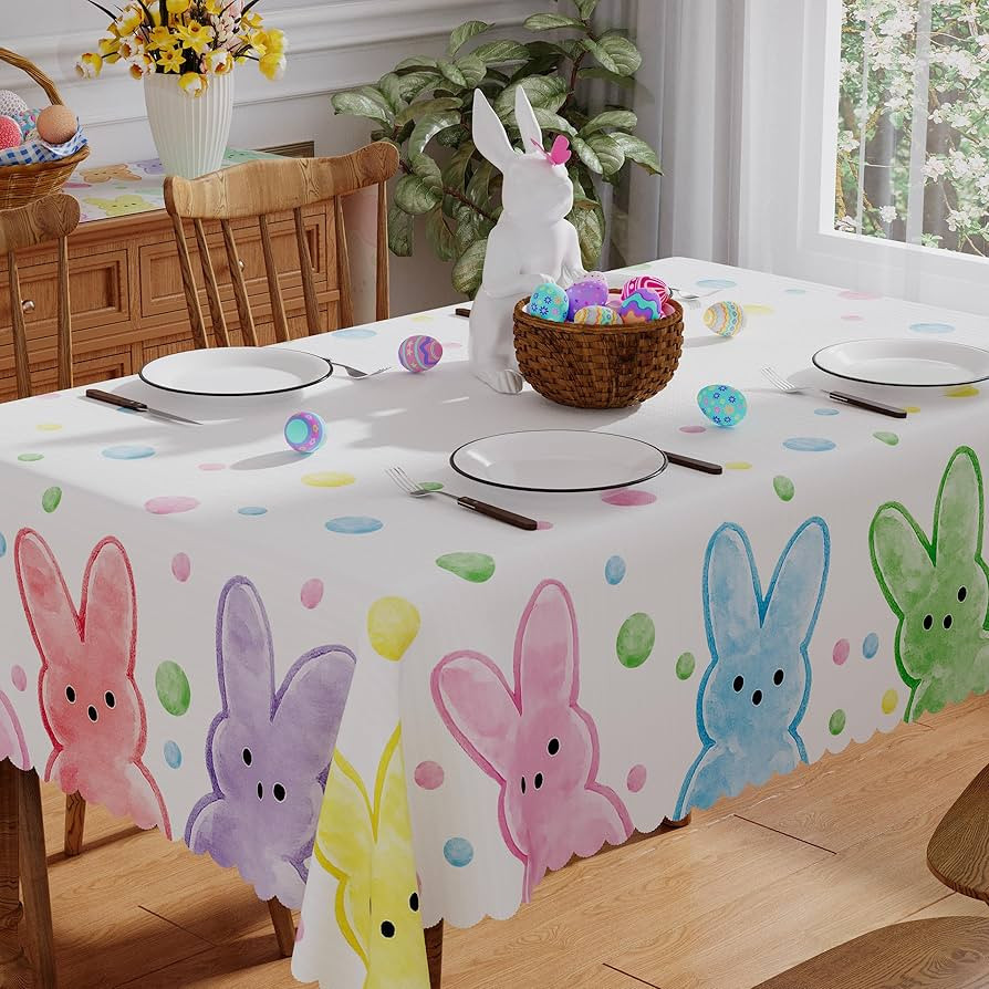 Siilues Easter Tablecloth Rectangle 60x84 Inch, Washable Colorful Bunny Easter Table Cloth Season... | Amazon (US)