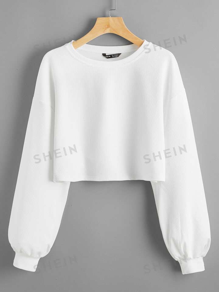 SHEIN EZwear Ribbed Drop Shoulder Crop Top | SHEIN USA | SHEIN