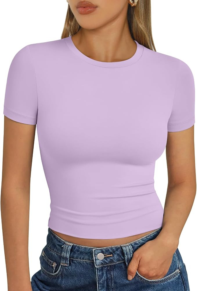 Trendy Queen Womens Short Sleeve T Shirt Buttery Soft Summer Tops Basic Tees | Amazon (US)