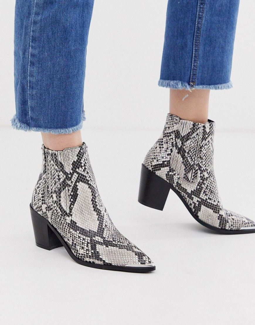 Head Over Heels Pomona natural snake effect mid heeled ankle boots with metal toe cap-Multi | ASOS (Global)