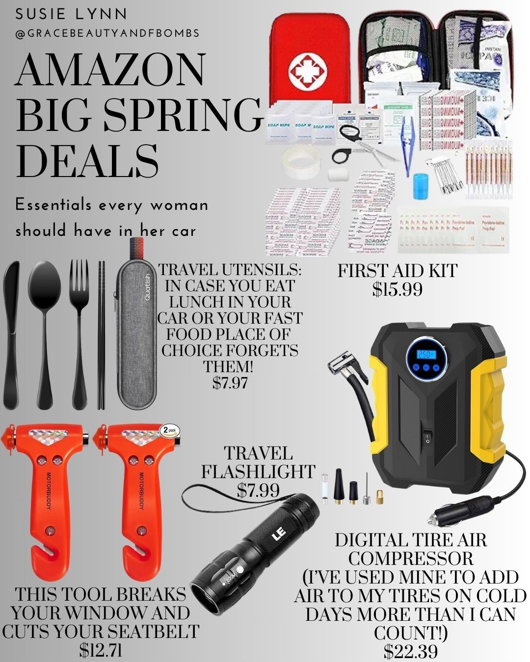 Amazon Big Spring Deals - items every woman shouldn’t have in her car! 
#travelessentials #caressentials #safetyessentials 

#LTKSaleAlert