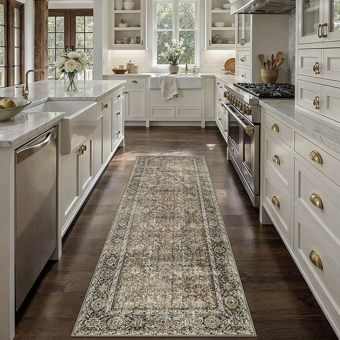 Brown Runner Rug 2x6 Vintage Area Carpet Hallway Long Indoor Kitchen Washable Living Room Low Pil... | Amazon (US)