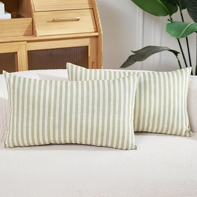 jinchan Striped Throw Pillow Covers Farmhouse Boho Geometric Linen Ticking Stripe Pattern Cushion... | Amazon (US)