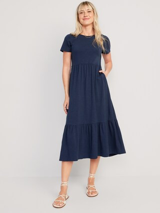 Short-Sleeve Tiered Midi Dress for Women | Old Navy (US)