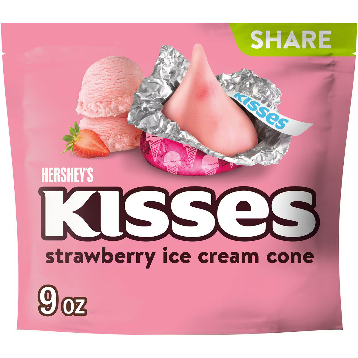 Hershey's Kisses Strawberry Ice Cream Cone Flavored Share Bag Candy - 9oz | Target