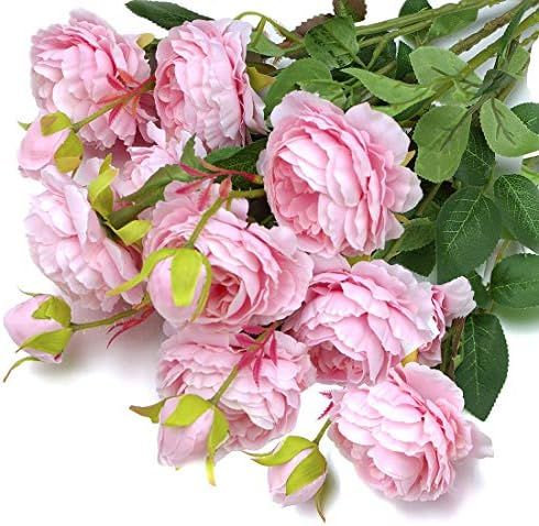 MaxFlowery New Mixed Blooms and Buds Silk English Cabbage Rose Sprays in Classic Pink, Set of 4 (... | Amazon (US)