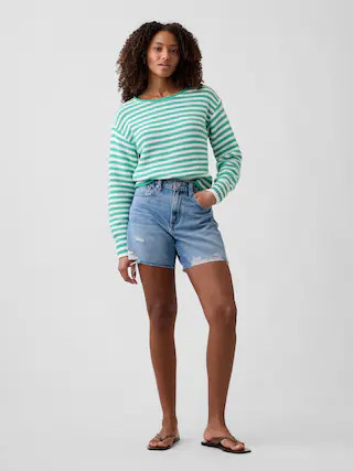 Destructed SuperSoft Denim Midi Shorts | Gap Factory