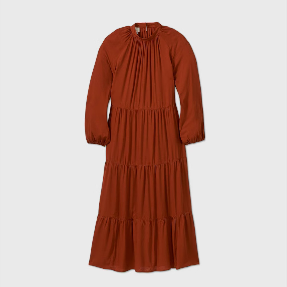 Women's Plus Size Long Sleeve Tiered Dress - A New Day Rust 4X | Target