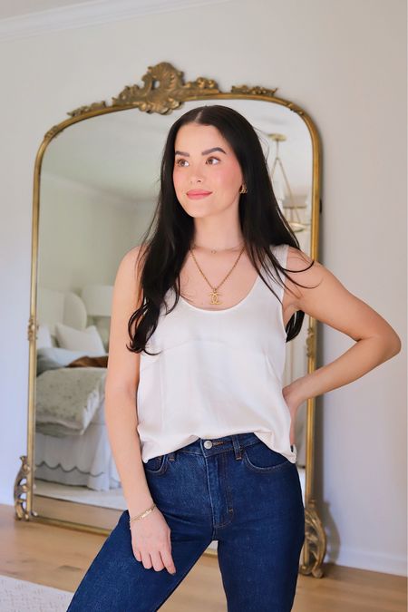 H&M satin top and jeans / date night outfit 