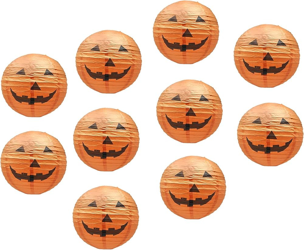 Halloween Paper Jack-O-Lantern, Orange Pumpkin Lamp, 12-Inch, Set of 10 | Amazon (US)