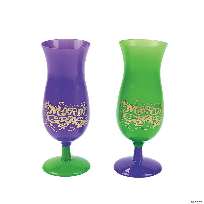 16 oz. Mardi Gras Reusable Plastic Hurricane Glasses - 12 Ct. | Oriental Trading Company