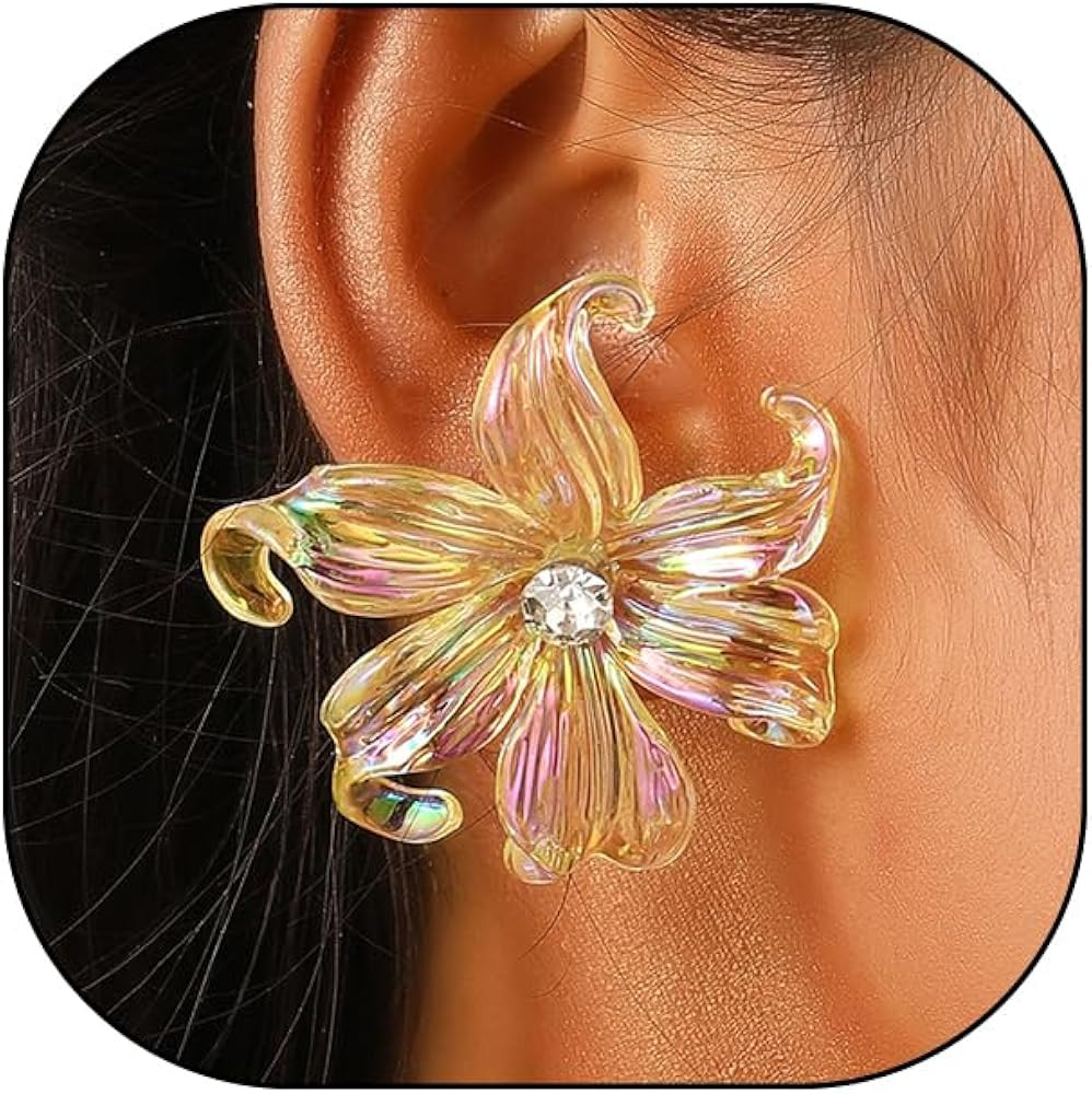 Acrylic Flower Earrings for Women Colourful Big Cubic Zirconia Floral Drop Earrings Hypoallergeni... | Amazon (US)