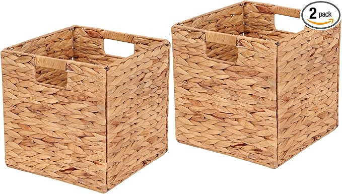 Water Hyacinth Storage Baskets 11x11x11 Inch Wicker Storage Cubes Set of 2Baskets,Handwoven Folda... | Amazon (US)