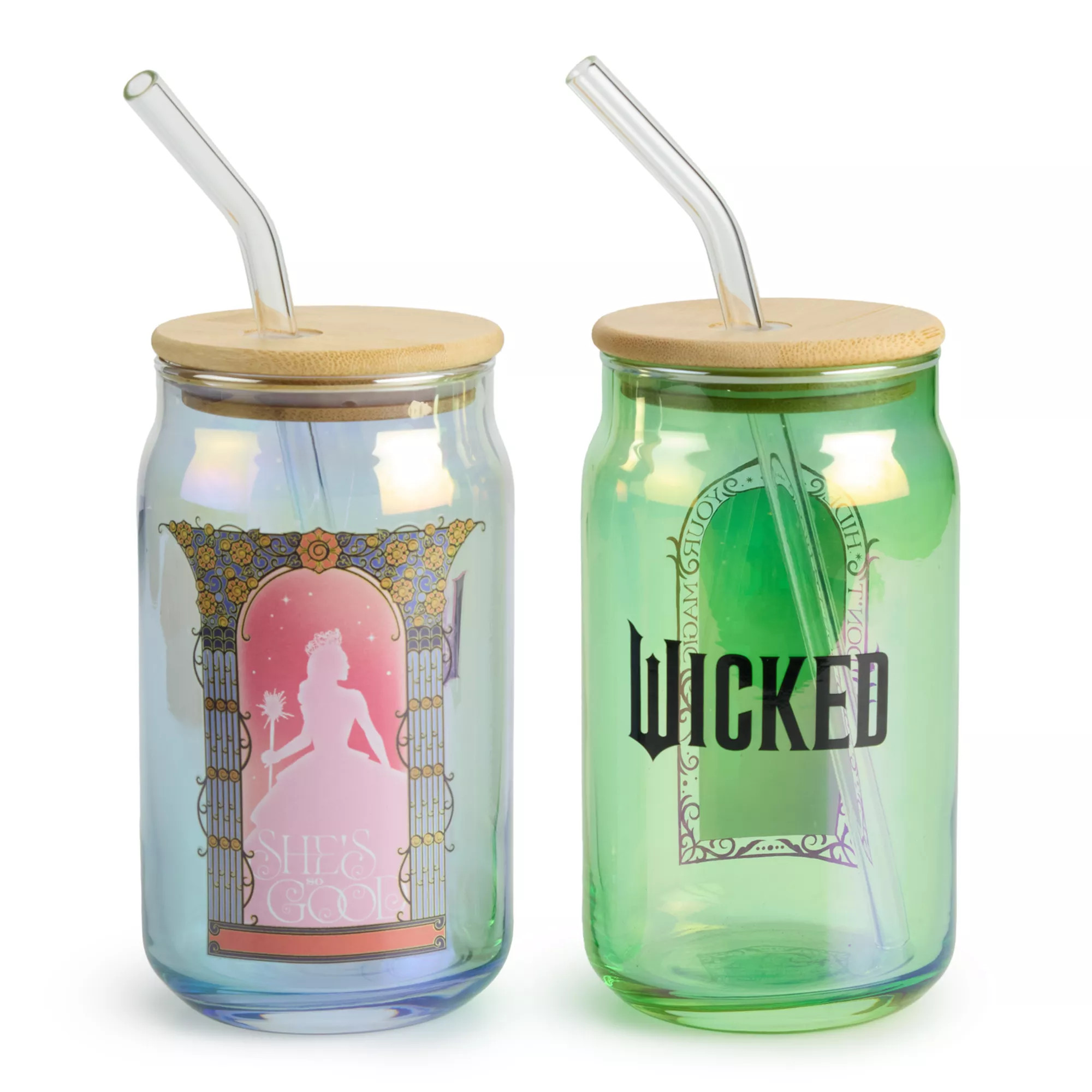 Wicked Elphaba and Glinda Pearlescent 2-pk. 16 oz. Glass Tumbler, Lid & Straw Set | Kohl's
