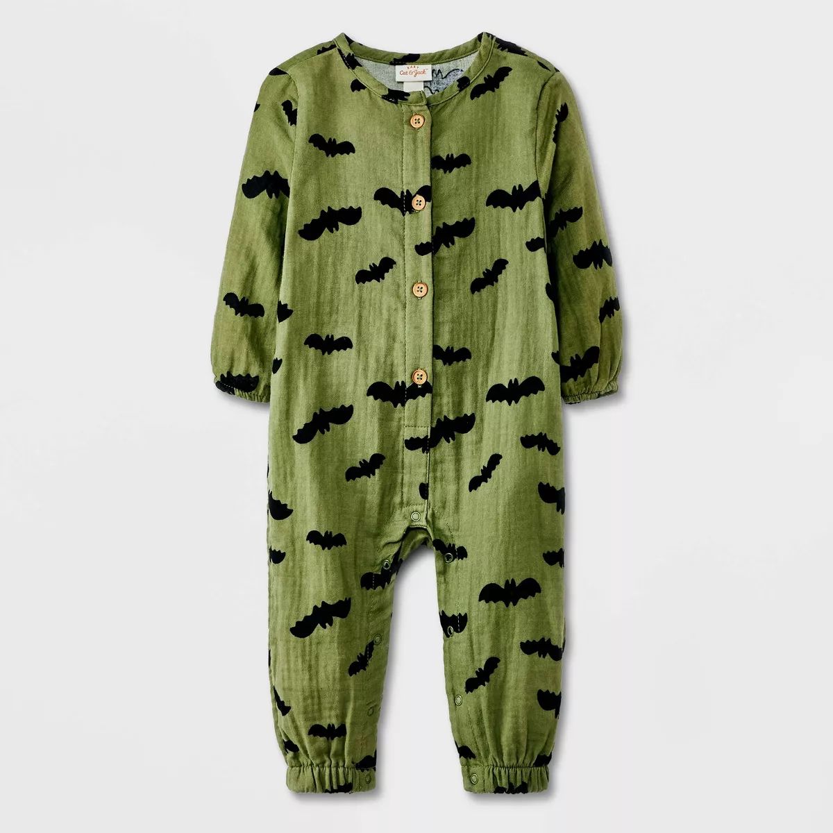 Baby Halloween Gauze Bat Long Sleeve Romper - Cat & Jack™ Green | Target