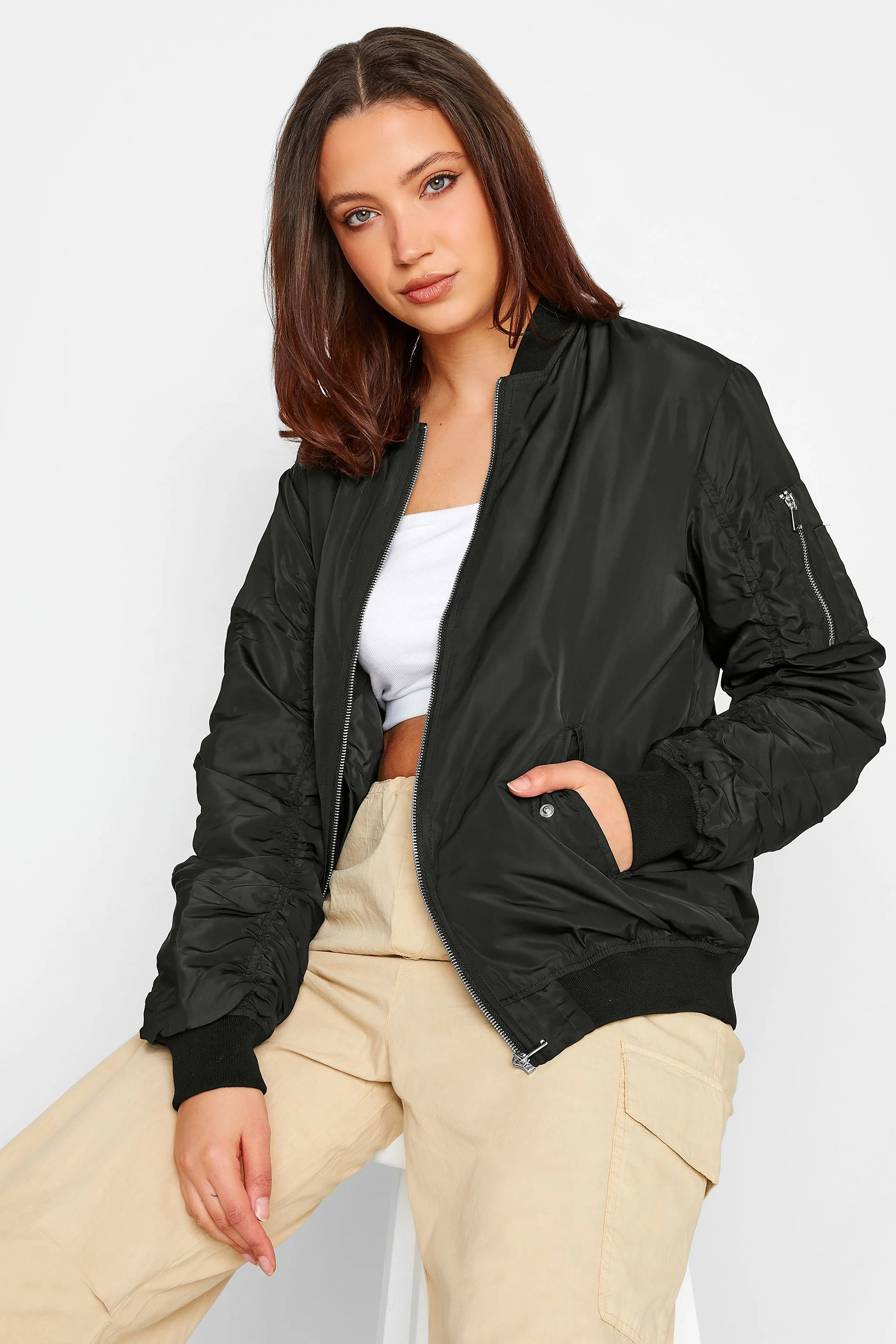 LTS Tall Black Bomber Jacket | Long Tall Sally