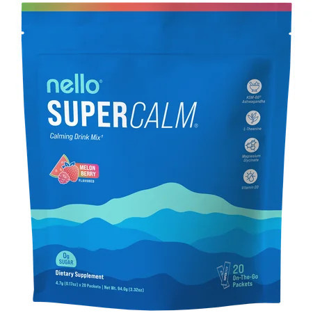 Nello Supercalm Drink Mix - Ashwagandha KSM 66, Magnesium Glycinate & L-Theanine Supplement - Ashwagandha Root Extract - Focus and Relaxation Support (20 Travel Packets) - Melon Berry | Walmart (US)