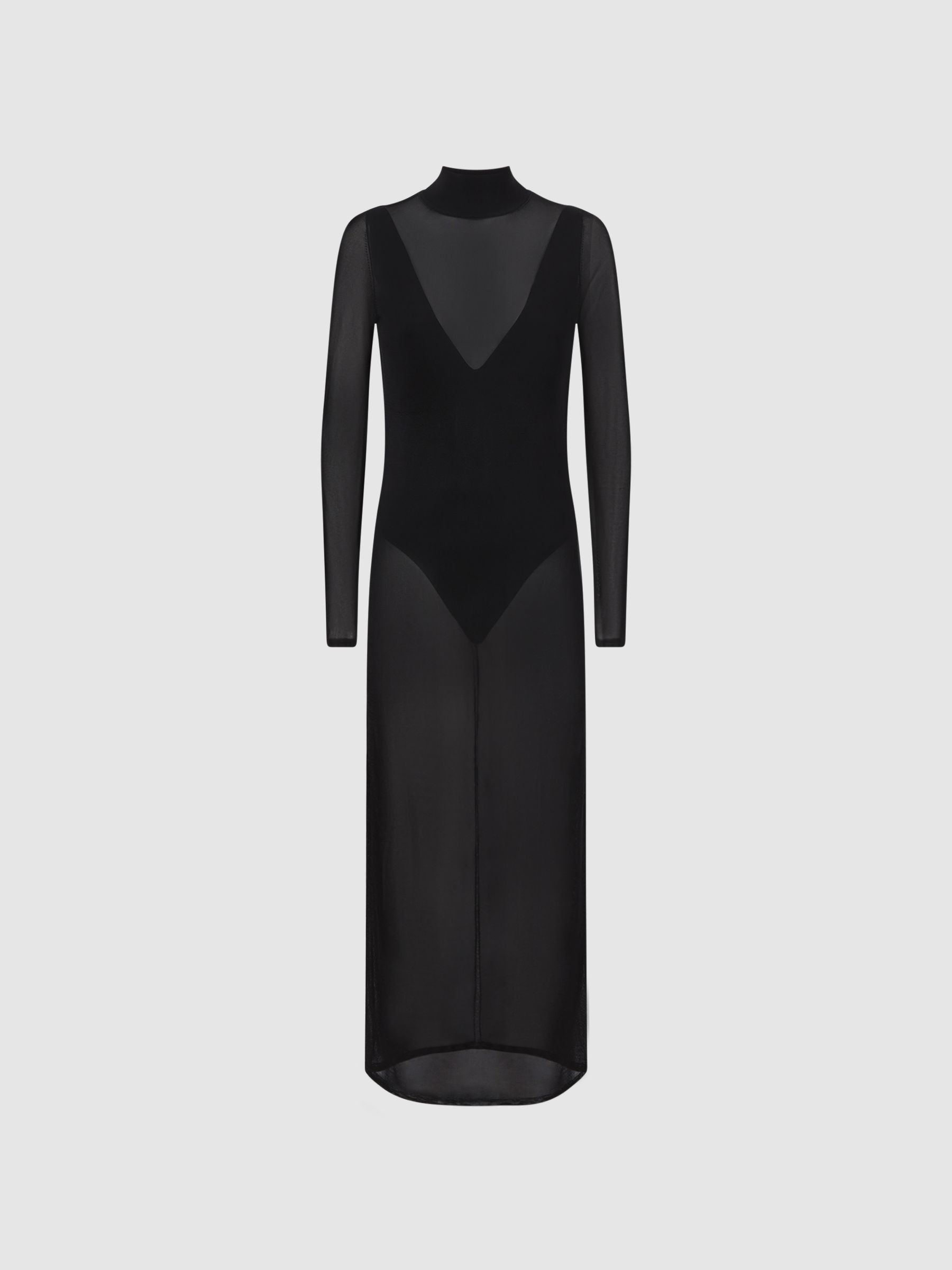 Reiss Imelda Black Sheer Knitted Maxi Dress - REISS | Reiss UK