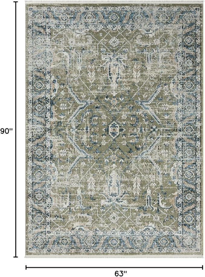 Abani Savoy Collection Area Rug - Intricate Blue/Green Vintage Design -5'3" x 7'6"' - Easy to Cle... | Amazon (US)