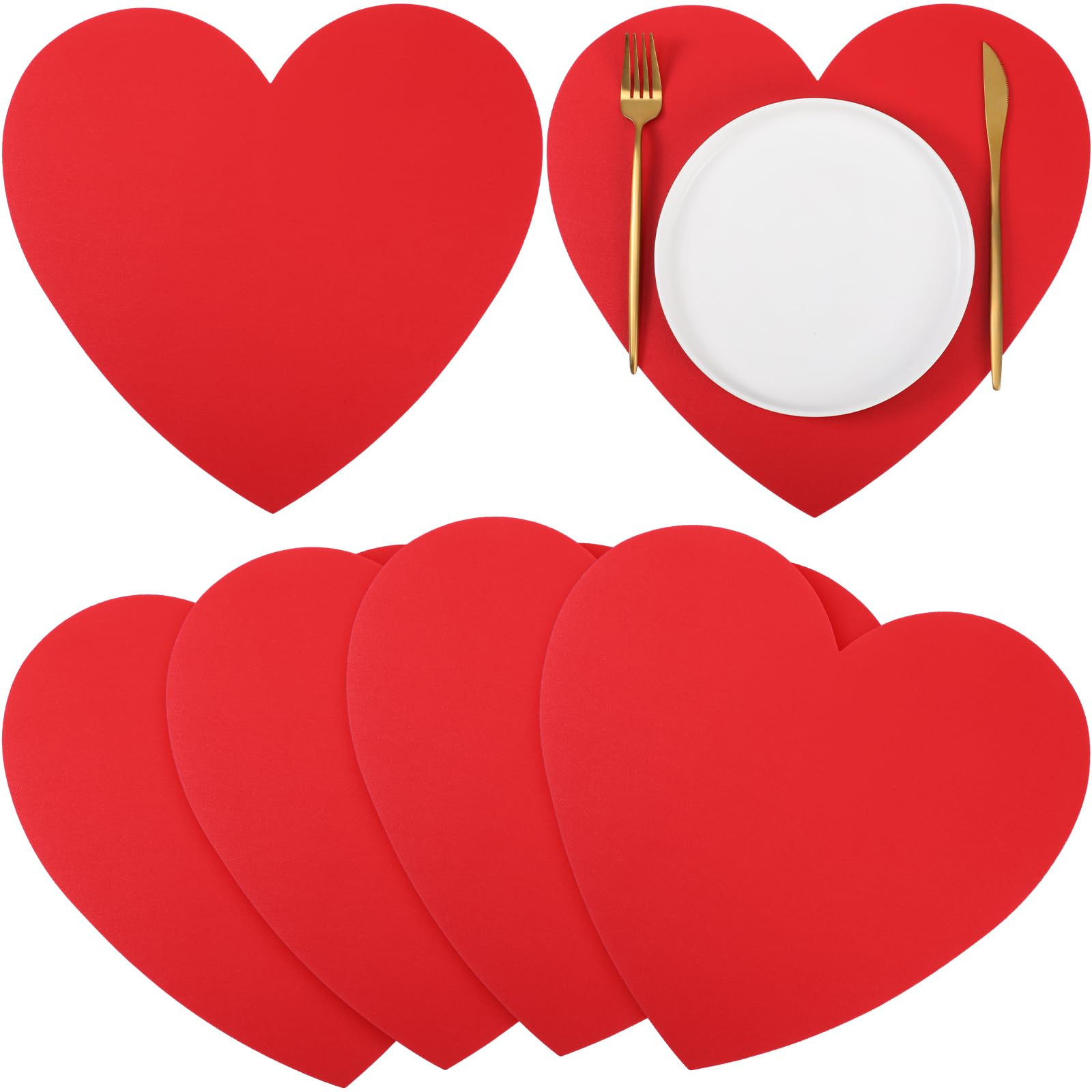 Gandeer 4 Pcs Leather Valentine's Day Placemats Red Heart Shaped Place Mats Washable Heart Placem... | Amazon (US)