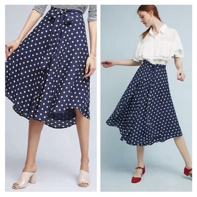 Anthropologie Porridge Women’s Skirt Large Hi-low Polka Dot Blue White  | eBay | eBay US